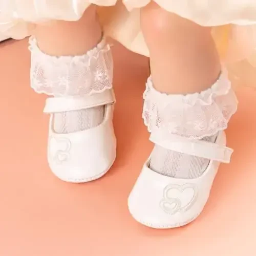 ohsofy Infant Baby Girls Mary Jane Flats Non-Slip Bowknot Princess Wedding Dress Shoes Toddler Crib Shoes - 2
