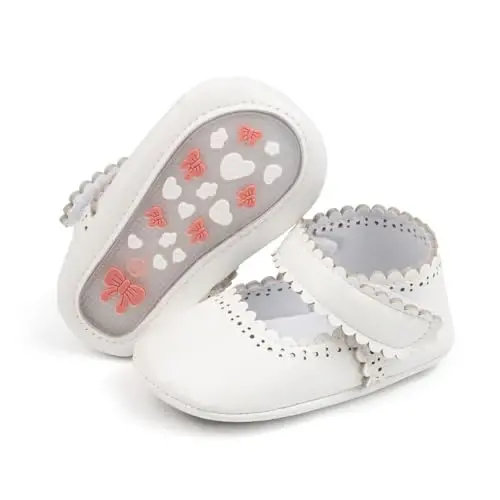 ohsofy Infant Baby Girls Mary Jane Flats Non-Slip Bowknot Princess Wedding Dress Shoes Toddler Crib Shoes - OHSOFY