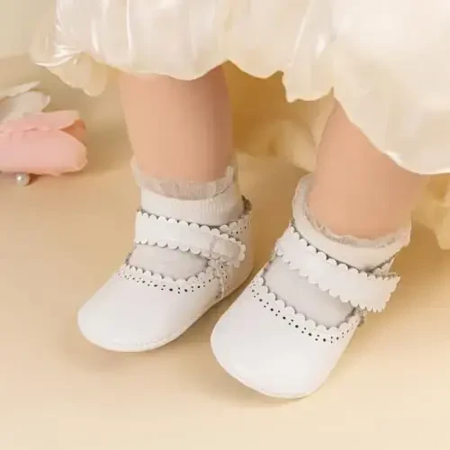 ohsofy Infant Baby Girls Mary Jane Flats Non-Slip Bowknot Princess Wedding Dress Shoes Toddler Crib Shoes - 2