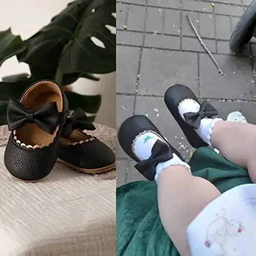 ohsofy Infant Baby Girls Mary Jane Flats Non-Slip Bowknot Princess Wedding Dress Shoes Toddler Crib Shoes - 3