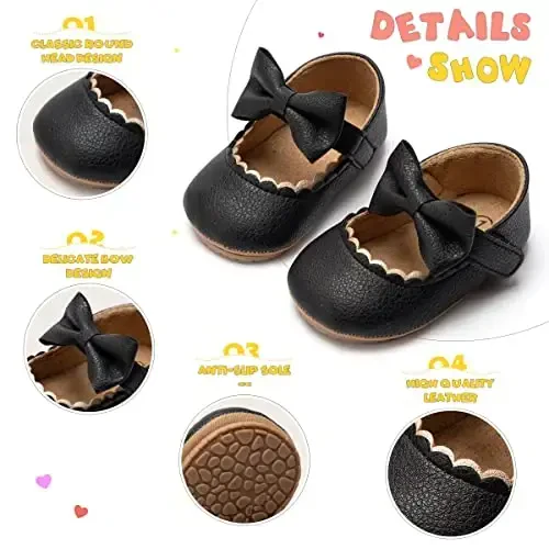 ohsofy Infant Baby Girls Mary Jane Flats Non-Slip Bowknot Princess Wedding Dress Shoes Toddler Crib Shoes - 4