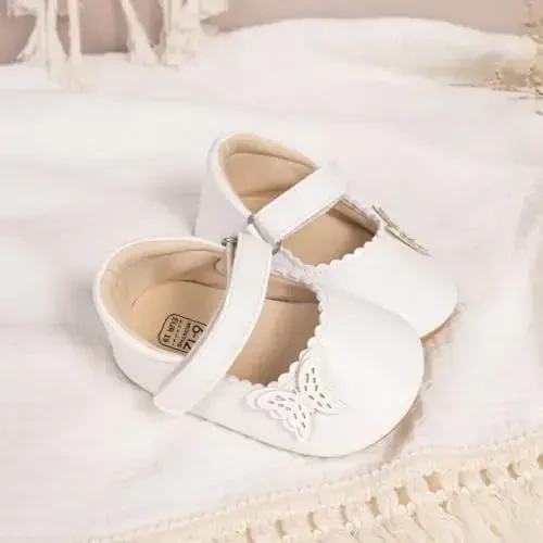 ohsofy Infant Baby Girls Mary Jane Flats Non-Slip Bowknot Princess Wedding Dress Shoes Toddler Crib Shoes - 6