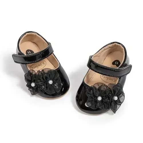 ohsofy Infant Baby Girls Mary Jane Flats Non-Slip Bowknot Princess Wedding Dress Shoes Toddler Crib Shoes - 1