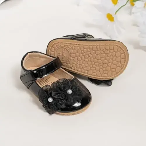 ohsofy Infant Baby Girls Mary Jane Flats Non-Slip Bowknot Princess Wedding Dress Shoes Toddler Crib Shoes - 3