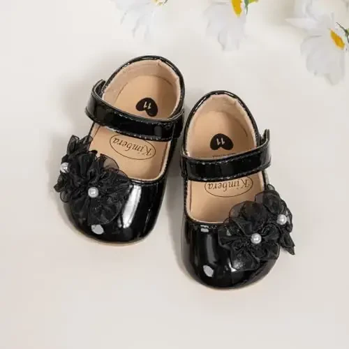 ohsofy Infant Baby Girls Mary Jane Flats Non-Slip Bowknot Princess Wedding Dress Shoes Toddler Crib Shoes - 4