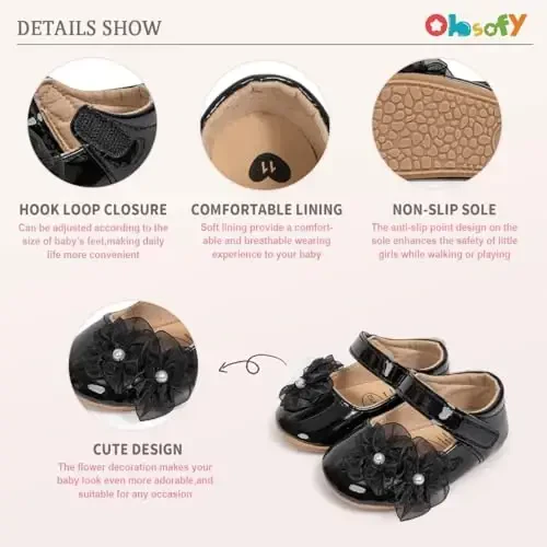 ohsofy Infant Baby Girls Mary Jane Flats Non-Slip Bowknot Princess Wedding Dress Shoes Toddler Crib Shoes - 5