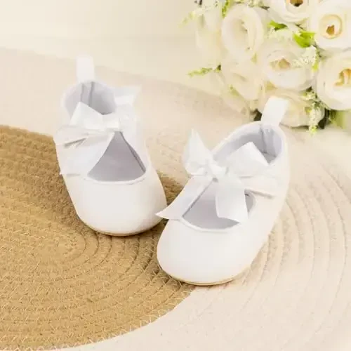 ohsofy Infant Baby Girls Mary Jane Flats Non-Slip Bowknot Princess Wedding Dress Shoes Toddler Crib Shoes - 4