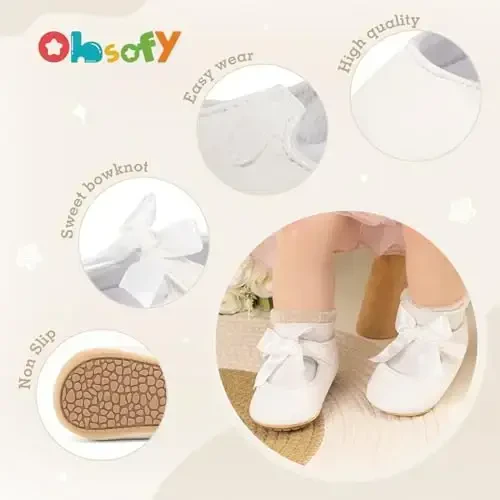 ohsofy Infant Baby Girls Mary Jane Flats Non-Slip Bowknot Princess Wedding Dress Shoes Toddler Crib Shoes - 5