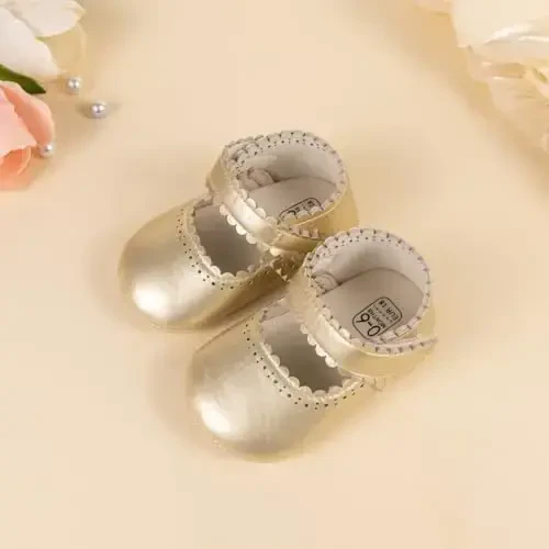 ohsofy Infant Baby Girls Mary Jane Flats Non-Slip Bowknot Princess Wedding Dress Shoes Toddler Crib Shoes - 4