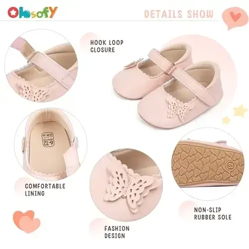 ohsofy Infant Baby Girls Mary Jane Flats Non-Slip Bowknot Princess Wedding Dress Shoes Toddler Crib Shoes - 5