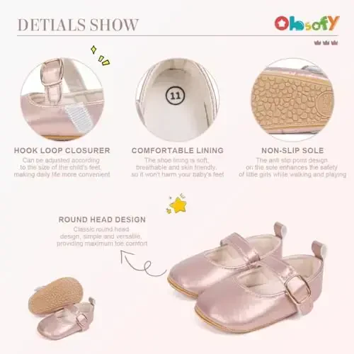 ohsofy Infant Baby Girls Mary Jane Flats Non-Slip Bowknot Princess Wedding Dress Shoes Toddler Crib Shoes - 5