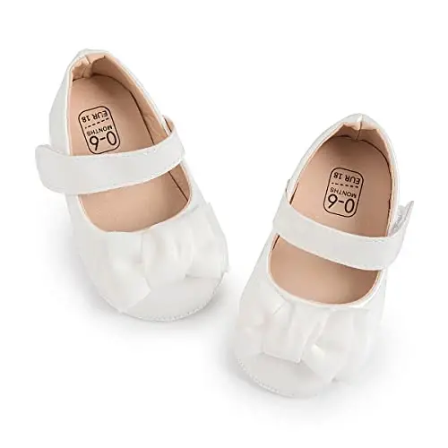 ohsofy Infant Baby Girls Mary Jane Flats Non-Slip Bowknot Princess Wedding Dress Shoes Toddler Crib Shoes 