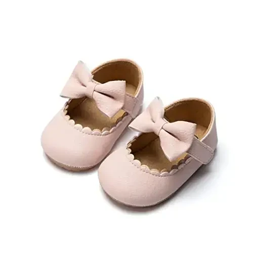 ohsofy Infant Baby Girls Mary Jane Flats Non-Slip Bowknot Princess Wedding Dress Shoes Toddler Crib Shoes - OHSOFY