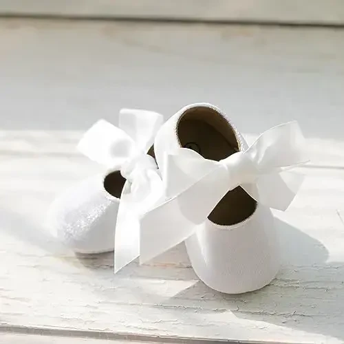 ohsofy Infant Baby Girls Mary Jane Flats Non-Slip Bowknot Princess Wedding Dress Shoes Toddler Crib Shoes - 3