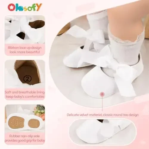 ohsofy Infant Baby Girls Mary Jane Flats Non-Slip Bowknot Princess Wedding Dress Shoes Toddler Crib Shoes - 5