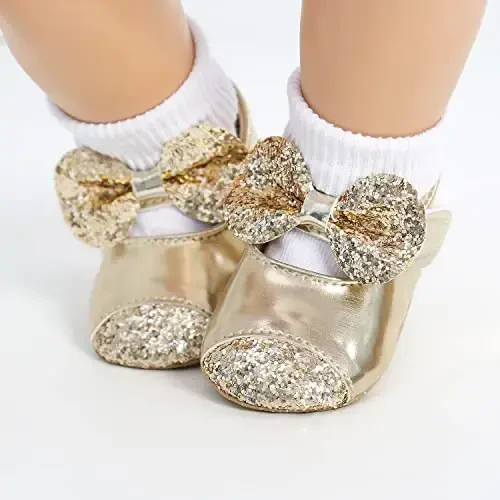 ohsofy Infant Baby Girls Mary Jane Flats Non-Slip Bowknot Princess Wedding Dress Shoes Toddler Crib Shoes - 3