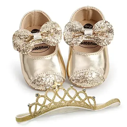 ohsofy Infant Baby Girls Mary Jane Flats Non-Slip Bowknot Princess Wedding Dress Shoes Toddler Crib Shoes - 5