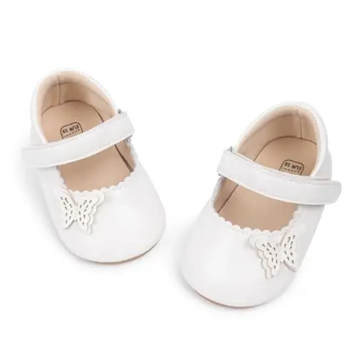 ohsofy Infant Baby Girls Mary Jane Flats Non-Slip Bowknot Princess Wedding Dress Shoes Toddler Crib Shoes 