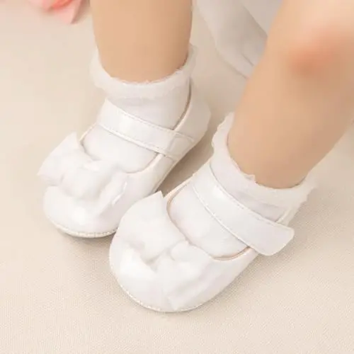 ohsofy Infant Baby Girls Mary Jane Flats Sirpanmaydigan Bowknot Princess To'y liboslari Poyabzal Toddler Beshik Poyabzallari - 2