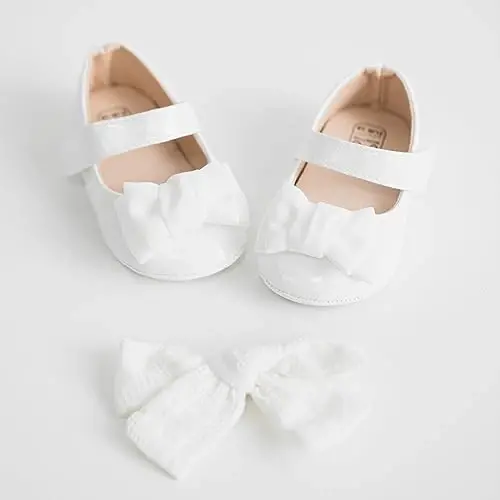 ohsofy Infant Baby Girls Mary Jane Flats Sirpanmaydigan Bowknot Princess To'y liboslari Poyabzal Toddler Beshik Poyabzallari - 4