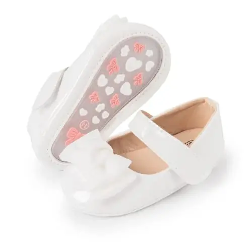 ohsofy Infant Baby Girls Mary Jane Flats Sirpanmaydigan Bowknot Princess To'y liboslari Poyabzal Toddler Beshik Poyabzallari - 5