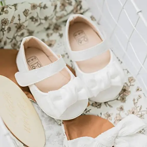 ohsofy Infant Baby Girls Mary Jane Flats Sirpanmaydigan Bowknot Princess To'y liboslari Poyabzal Toddler Beshik Poyabzallari - 6
