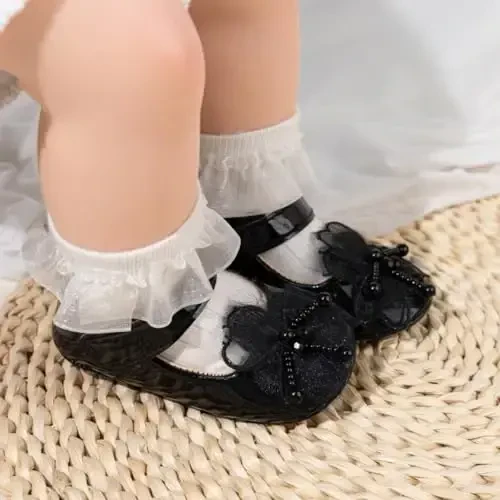 ohsofy Infant Baby Girls Mary Jane Flats Sirpanmaydigan Bowknot Princess To'y liboslari Poyabzal Toddler Crib Poyafzallari - OHSOFY (1)