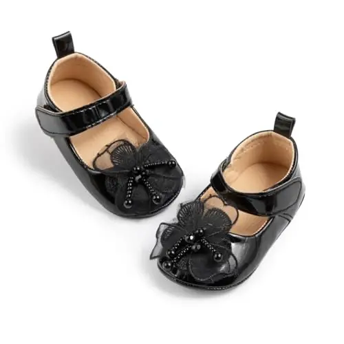 ohsofy Infant Baby Girls Mary Jane Flats Sirpanmaydigan Bowknot Princess To'y liboslari Poyabzal Toddler Crib Poyafzallari 