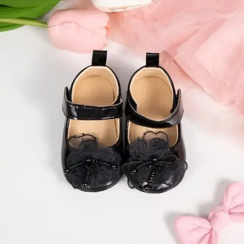 ohsofy Infant Baby Girls Mary Jane Flats Sirpanmaydigan Bowknot Princess To'y liboslari Poyabzal Toddler Crib Poyafzallari - 6
