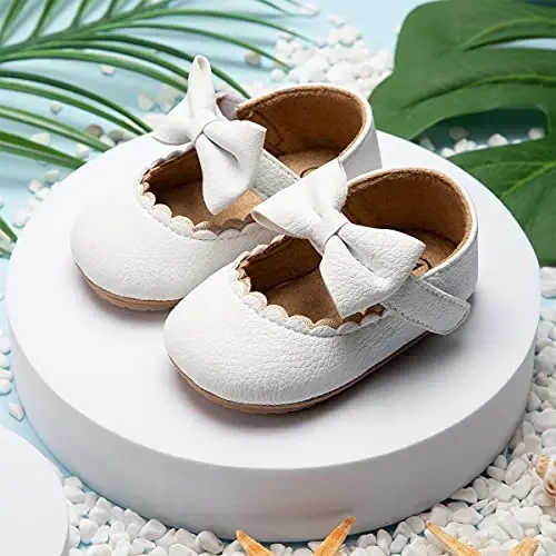 ohsofy Infant Baby Girls Mary Jane Flats Sirpanmaydigan Bowknot Princess To'y Liboslari Poyabzali Go'dak Beshik Poyabzali - 5