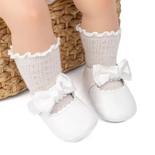 ohsofy Infant Baby Girls Mary Jane Flats Sirpanmaydigan Bowknot Princess To'y Liboslari Poyabzali Toddler Crib Poyabzali - 2