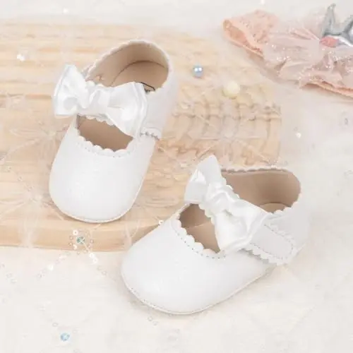 ohsofy Infant Baby Girls Mary Jane Flats Sirpanmaydigan Bowknot Princess To'y Liboslari Poyabzali Toddler Crib Poyabzali - 3
