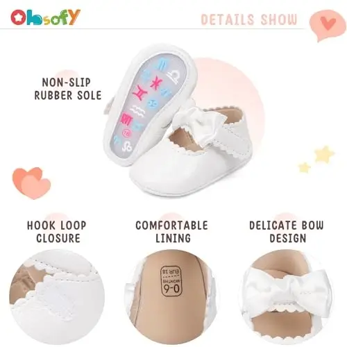 ohsofy Infant Baby Girls Mary Jane Flats Sirpanmaydigan Bowknot Princess To'y Liboslari Poyabzali Toddler Crib Poyabzali - 5