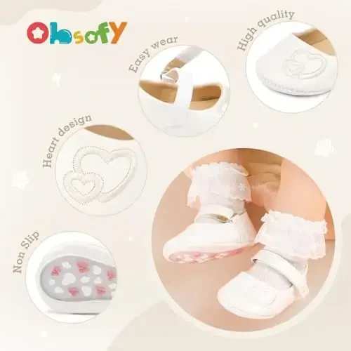 ohsofy Infant Baby Girls Mary Jane Flats Sirpanmaydigan Bowknot Princess To'y Liboslari Poyabzali Toddler Crib Poyabzallari - 5