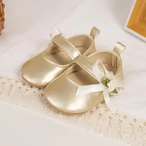 ohsofy Infant Baby Girls Mary Jane Flats Sirpanmaydigan Bowknot Princess To'y liboslari Poyabzallari Go'dak karavoti poyabzallari - 3