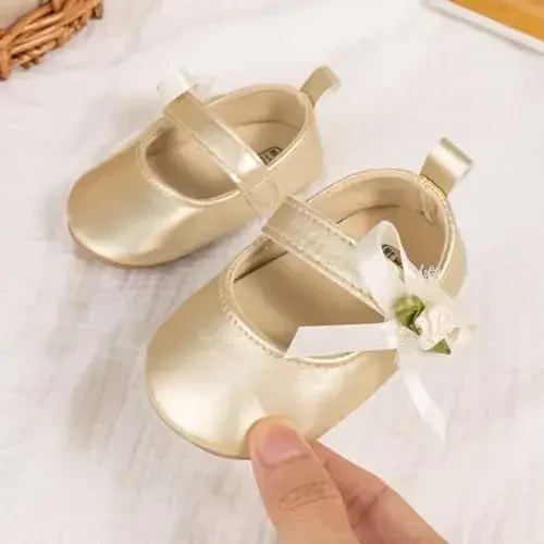 ohsofy Infant Baby Girls Mary Jane Flats Sirpanmaydigan Bowknot Princess To'y liboslari Poyabzallari Go'dak karavoti poyabzallari - 6