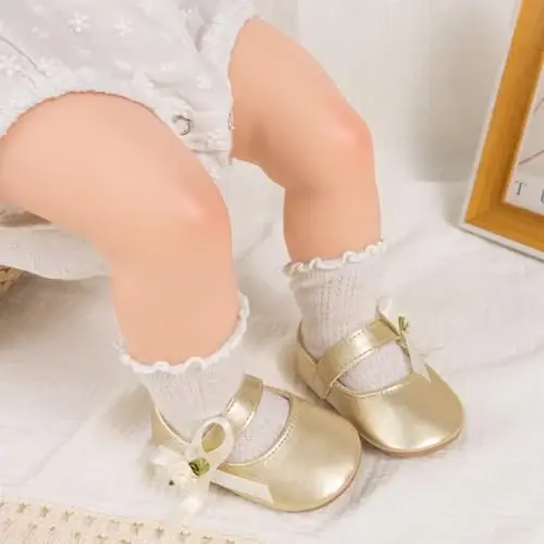 ohsofy Infant Baby Girls Mary Jane Flats Sirpanmaydigan Bowknot Princess To'y liboslari Poyabzallari Go'dak karavoti poyabzallari - 2