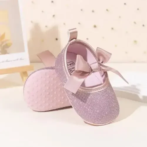 ohsofy Infant Baby Girls Mary Jane Flats Sirpanmaydigan Bowknot Princess To'y Liboslari Poyabzallari Kichkintoy Beshik Poyabzallari - 5