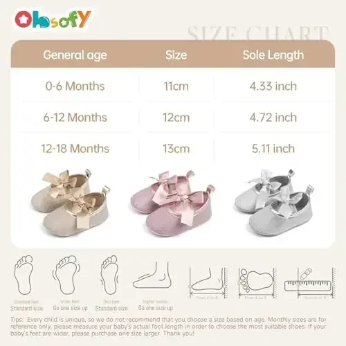 ohsofy Infant Baby Girls Mary Jane Flats Sirpanmaydigan Bowknot Princess To'y Liboslari Poyabzallari Kichkintoy Beshik Poyabzallari - 6