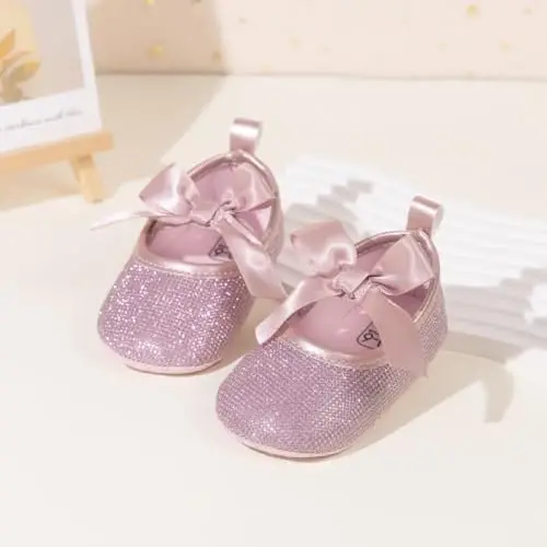ohsofy Infant Baby Girls Mary Jane Flats Sirpanmaydigan Bowknot Princess To'y Liboslari Poyabzallari Kichkintoy Beshik Poyabzallari - 4