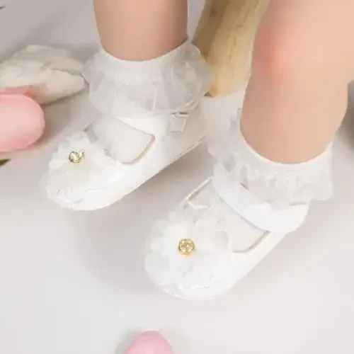 ohsofy Infant Baby Girls Mary Jane Flats Sirpanmaydigan Bowknot Princess To'y Liboslari Poyafzali Chaqaloq Krovat Poyafzallari - 2