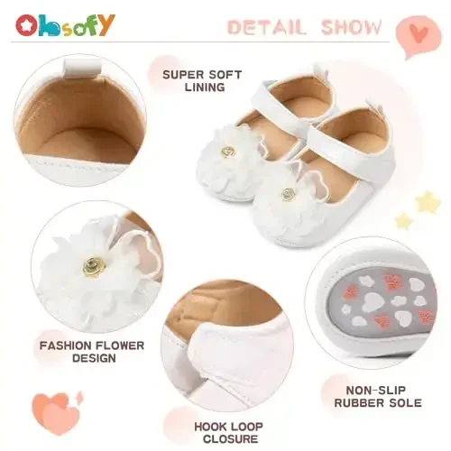 ohsofy Infant Baby Girls Mary Jane Flats Sirpanmaydigan Bowknot Princess To'y Liboslari Poyafzali Chaqaloq Krovat Poyafzallari - 3