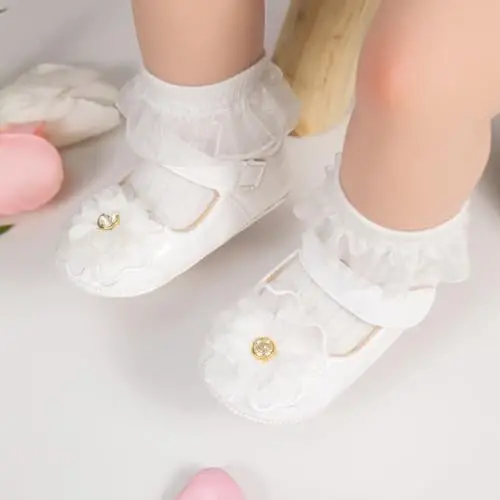 ohsofy Infant Baby Girls Mary Jane Flats Sirpanmaydigan Bowknot Princess To'y Liboslari Poyafzali Chaqaloq Krovat Poyafzallari - 2