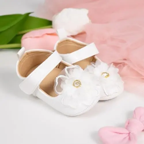 ohsofy Infant Baby Girls Mary Jane Flats Sirpanmaydigan Bowknot Princess To'y Liboslari Poyafzali Chaqaloq Krovat Poyafzallari - 5