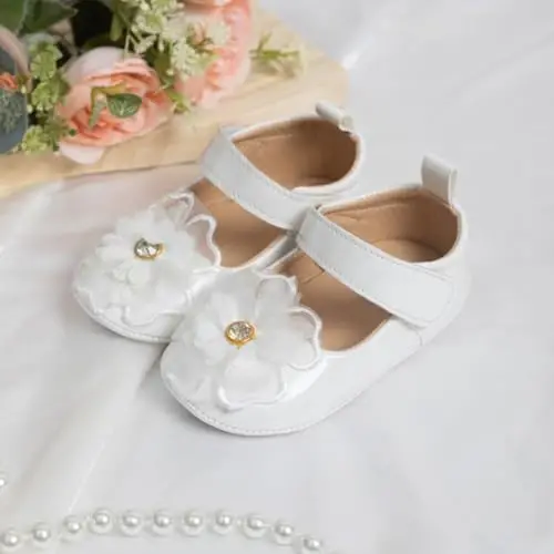 ohsofy Infant Baby Girls Mary Jane Flats Sirpanmaydigan Bowknot Princess To'y Liboslari Poyafzali Chaqaloq Krovat Poyafzallari - 6