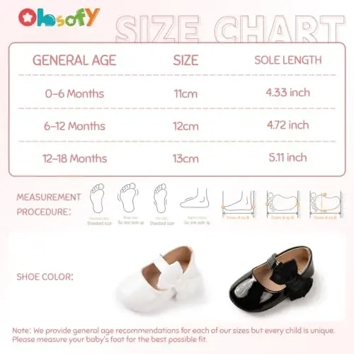 ohsofy Infant Baby Girls Mary Jane Flats Sirpanmaydigan Bowknot Princess To'y Liboslari Poyafzali Go'dak Beshik Poyafzallari - 6
