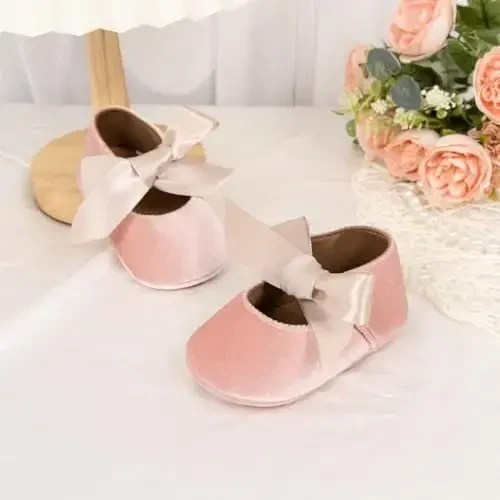 Ohsofy Infant Baby Girls Mary Jane Flats Sirpanmaydigan Bowknot Princess To'y Liboslari Poyafzali Go'dak Karavoti Poyafzallari - 3