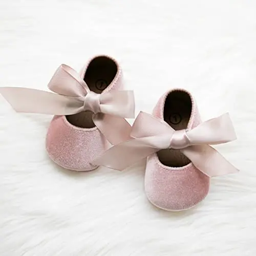 Ohsofy Infant Baby Girls Mary Jane Flats Sirpanmaydigan Bowknot Princess To'y Liboslari Poyafzali Go'dak Karavoti Poyafzallari - 4