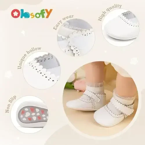 ohsofy Infant Baby Girls Mary Jane Flats Sirpanmaydigan Bowknot Princess To'y Liboslari Poyafzali Go'dak Krovat Poyafzallari - 5