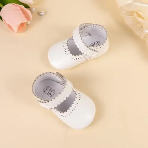 ohsofy Infant Baby Girls Mary Jane Flats Sirpanmaydigan Bowknot Princess To'y Liboslari Poyafzali Go'dak Krovat Poyafzallari - 4